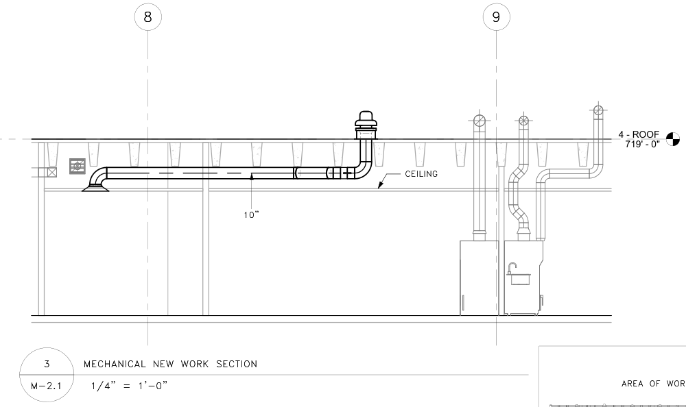 Section view of exhaust ductwork.
